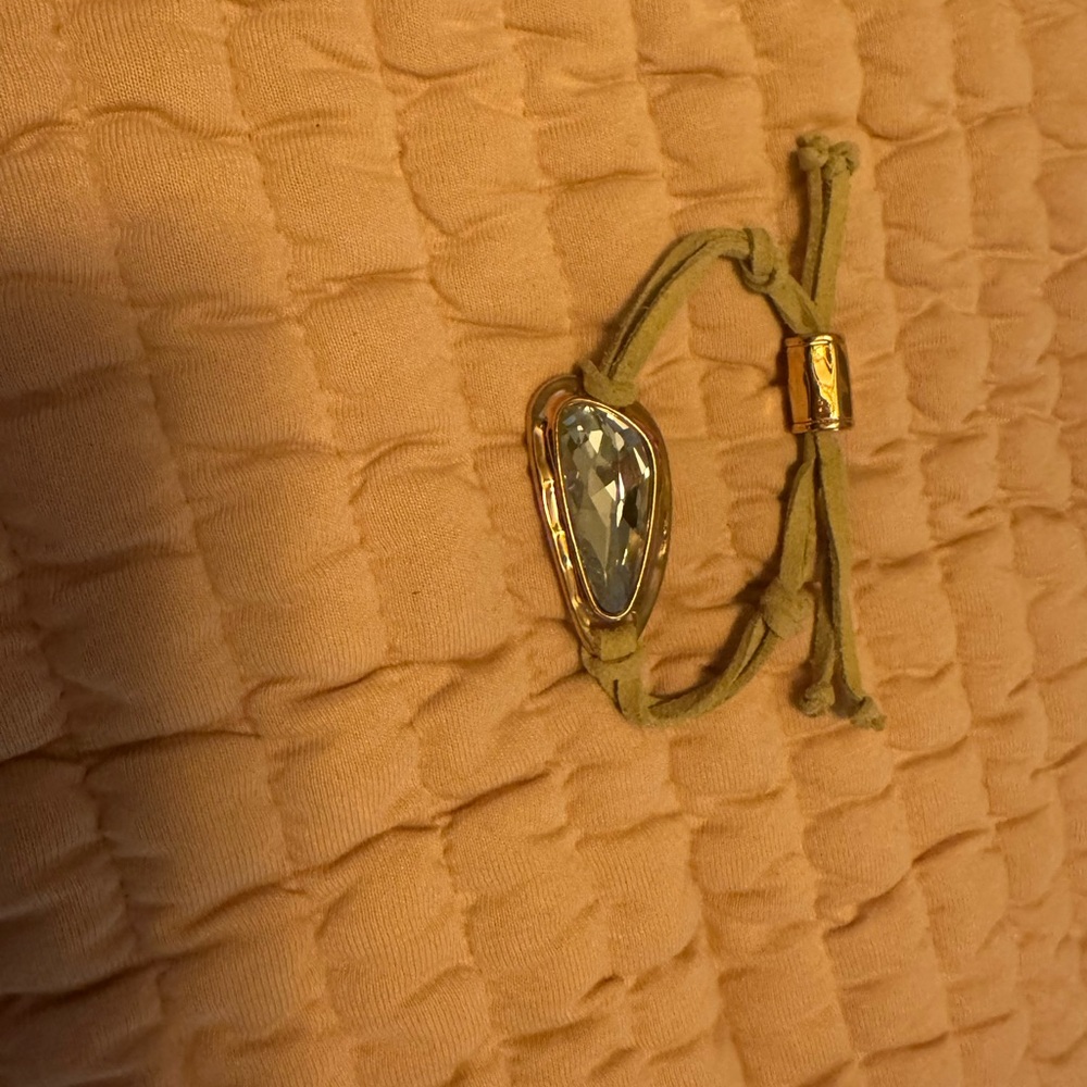 Adjustable Gold and Tan Bracelet with Crystal Accent - Picture 2 of 3